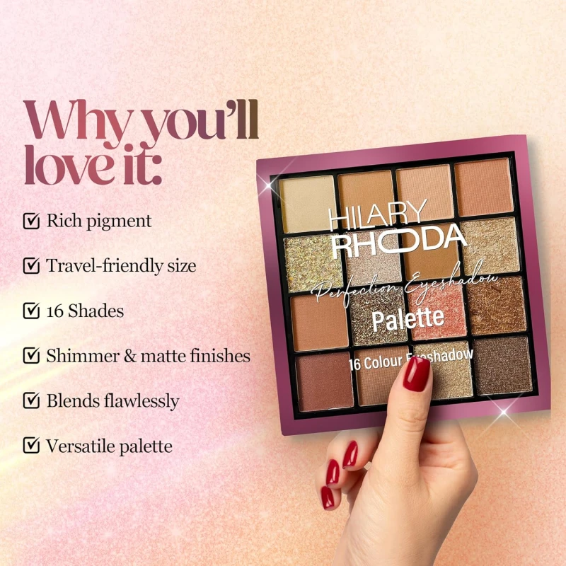Hilary Rhoda Eyeshadow Palette | 16 Multicolor Matte & Shimmer Shades | Eye Makeup Highly Pigmented, Long-Lasting, Waterproof & Blendable Eye Makeup | Professional & Beginner Friendly (Shade 3) – 20.8g thumbnail 4